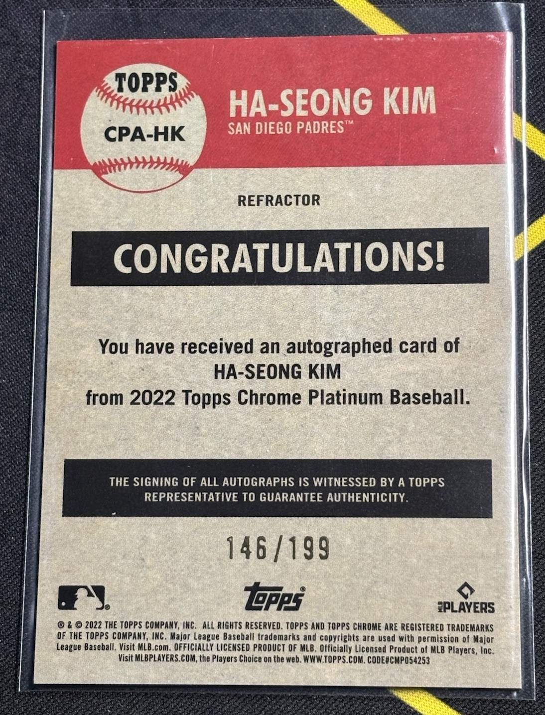 2022 Topps Chrome Platinum Anniversary #CPA-HK Ha-Seong Kim Refractor /199 auto