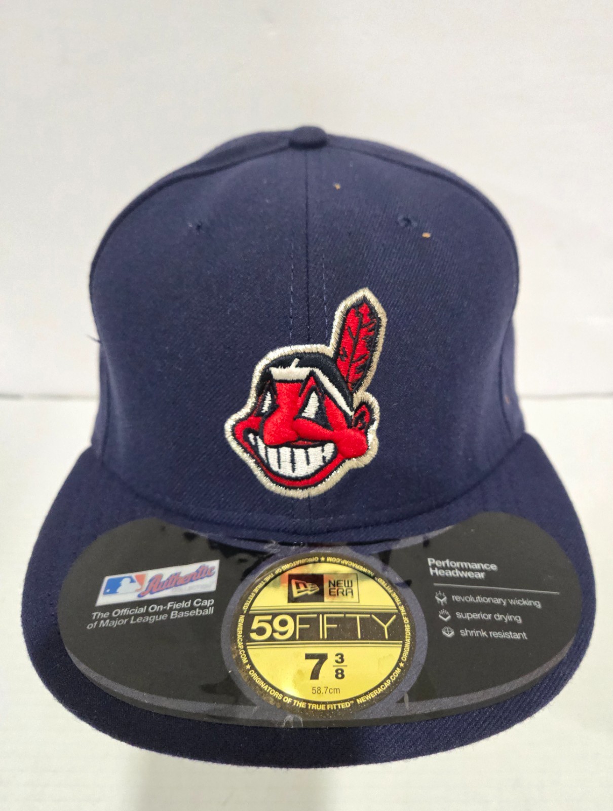 Cleveland Indians New Era 59FIFTY Navy Blue 7 3/8 Fitted Baseball Hat Vintage