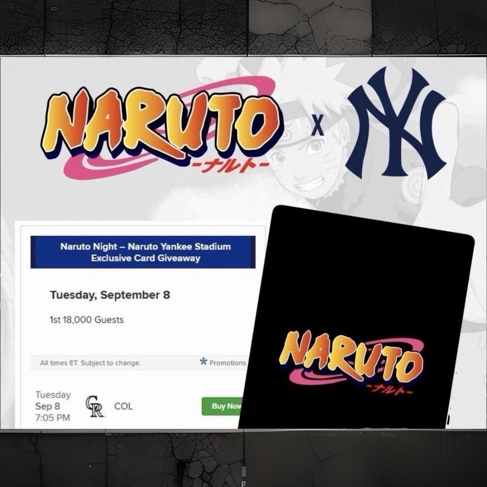 Bandai Naruto x Yankees Collab NY Yankees Exclusive Promo TCG Card