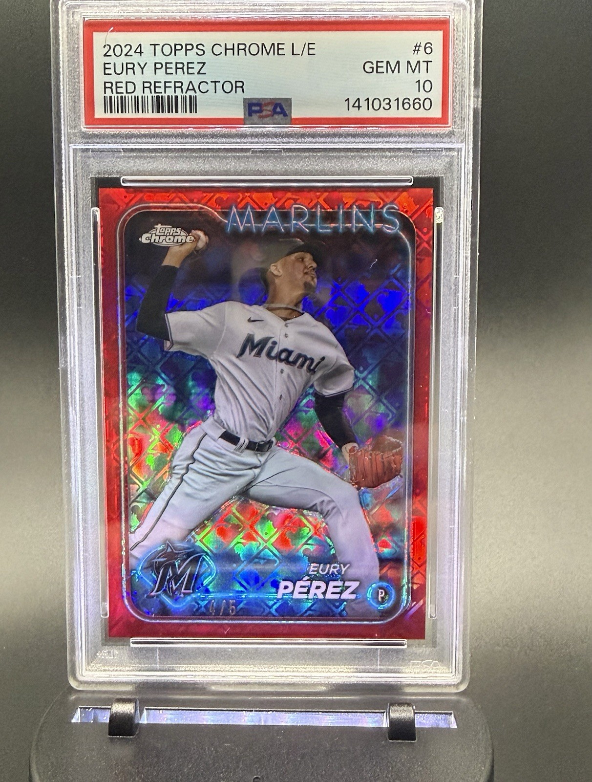 PSA 10 2024 Topps Chrome Eury Perez Red /5 logo Refractor POP 1