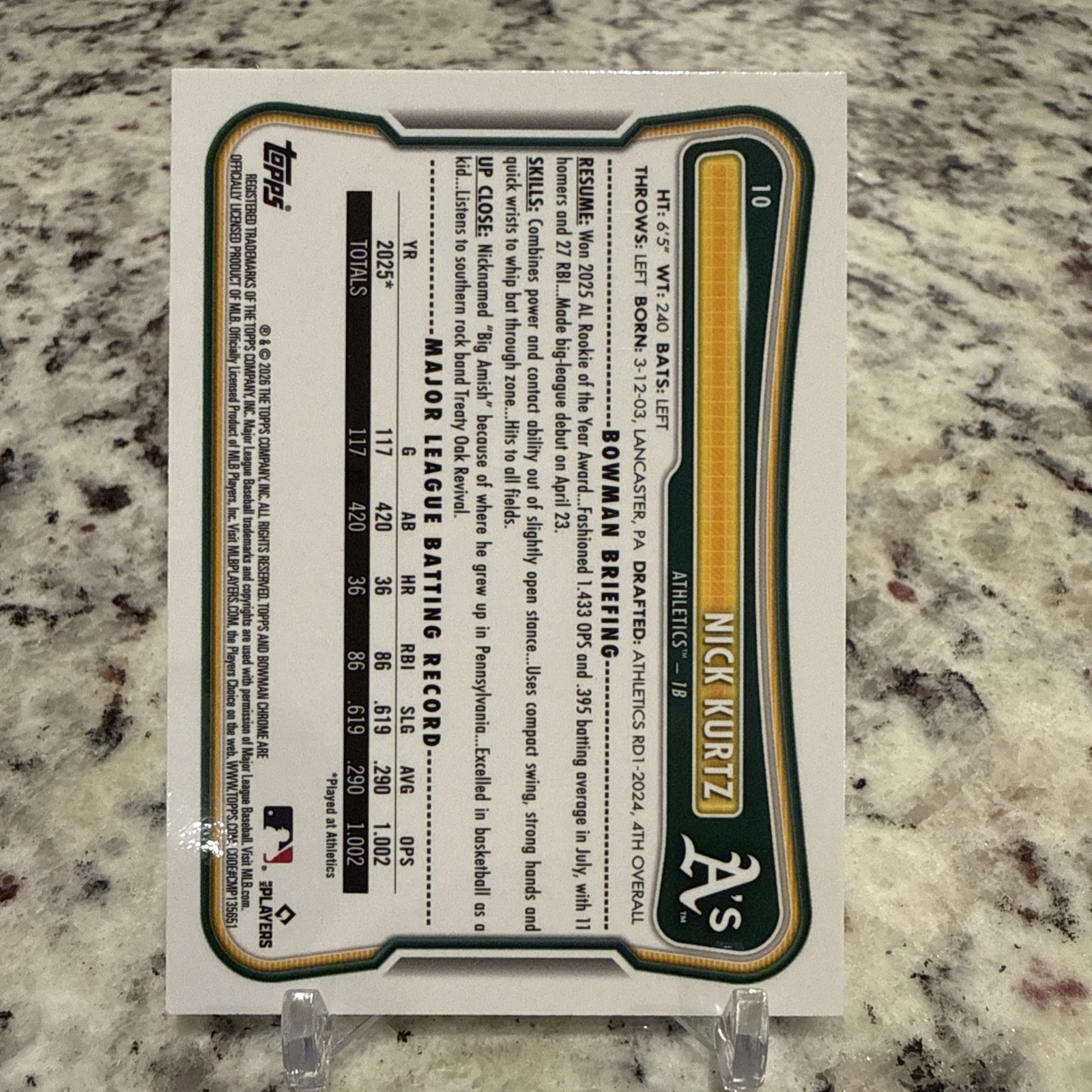2026 Bowman Nick Kurtz Mojo Refractor Navy Blue /175 Athletics 🔥