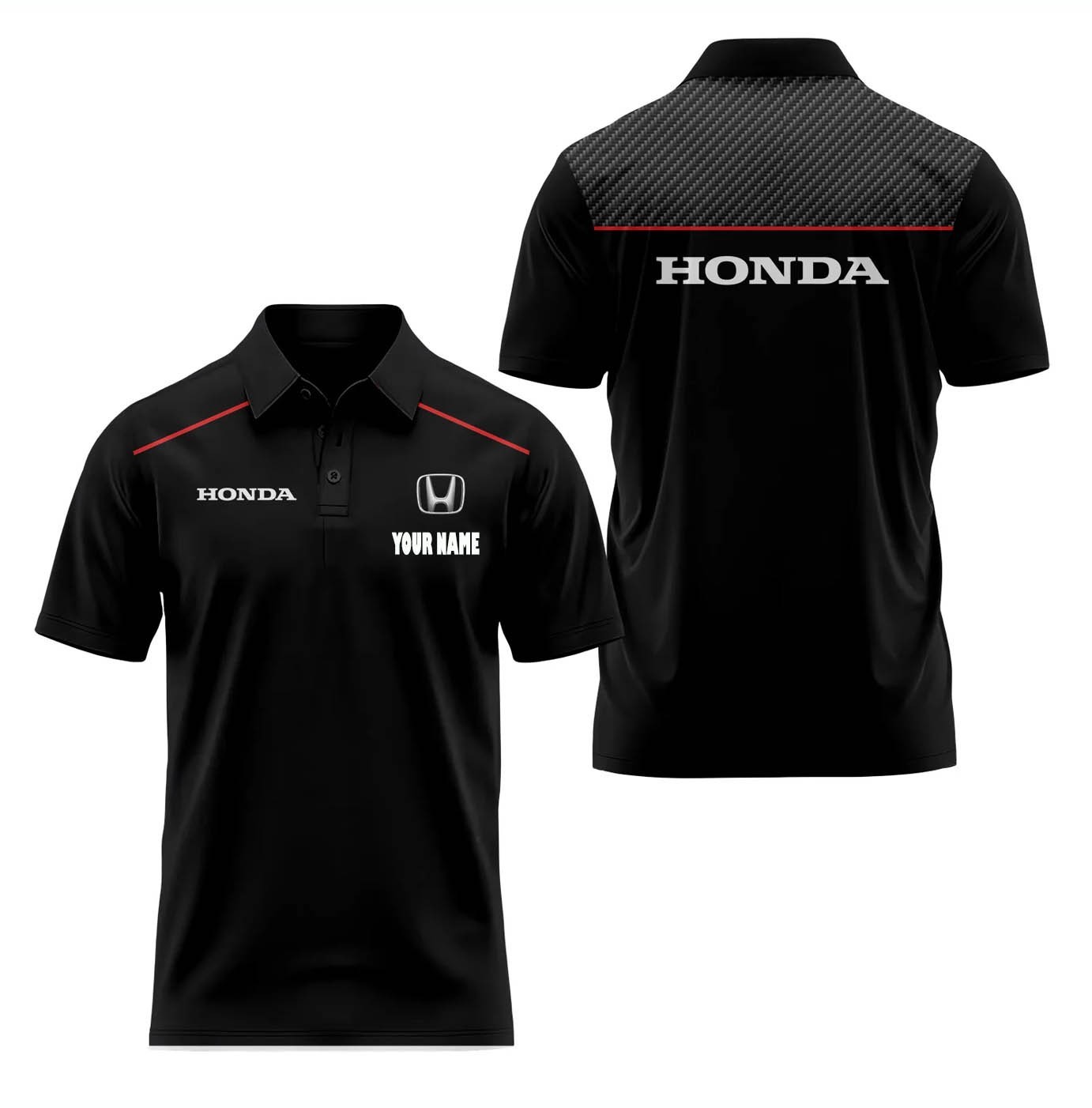 Custom Name Honda Logo Racing 3D Black Polo Shirt Men’s S-5XL