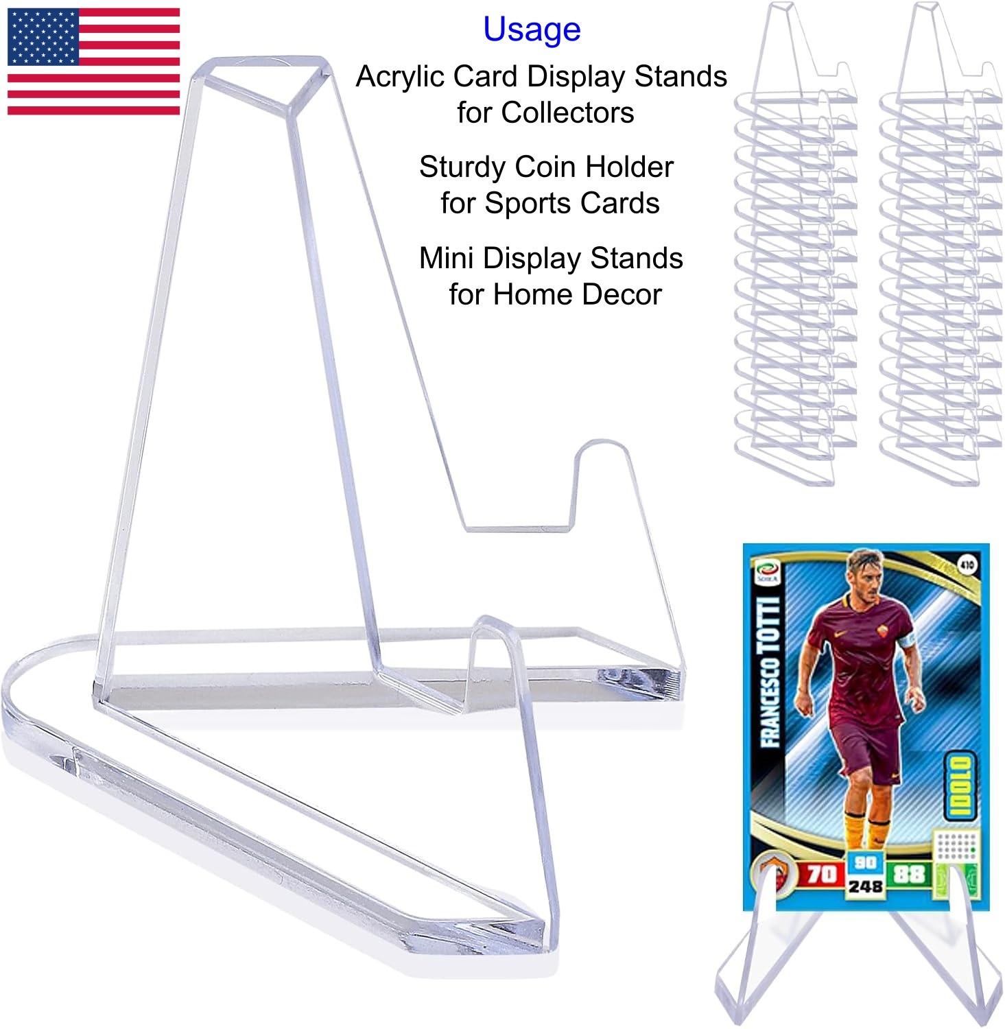 20-100Pcs Acrylic Card Display Stands Sturdy Triangular Holder for Coins Trading