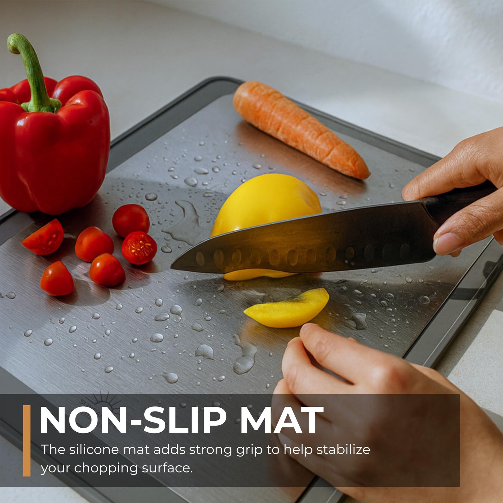 Pure Titanium Cutting Board, Double-Sided, Dishwasher 14.2″L x 9.8″W, Silver