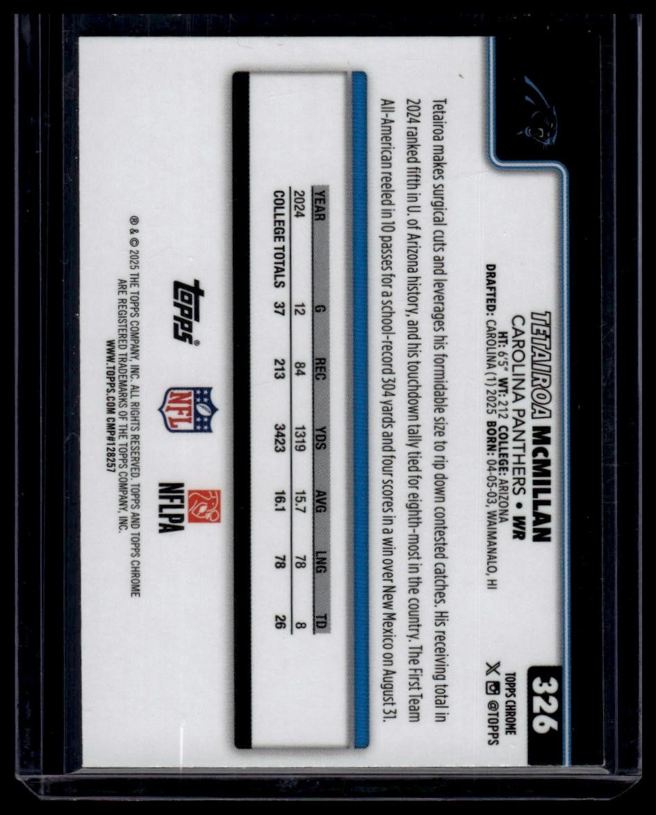 2025 Topps Chrome #326 Tetairoa McMillan Yellow Wave Refractor #/275