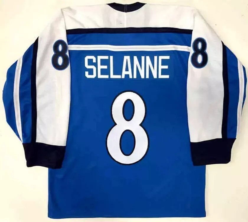 Selanne #8 Hockey Jersey Team Finland Retro Sewn Custom Any Name Vintage