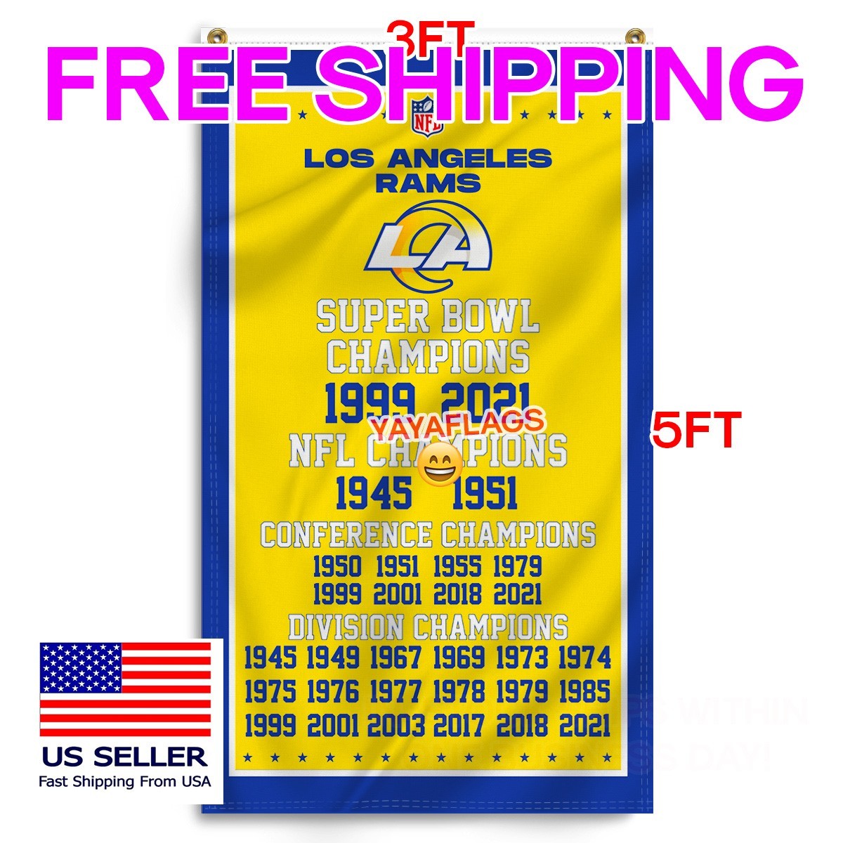 Los Angeles Rams 3×5 ft Flag Banner NFL Football Champions Banner FREE Shipping