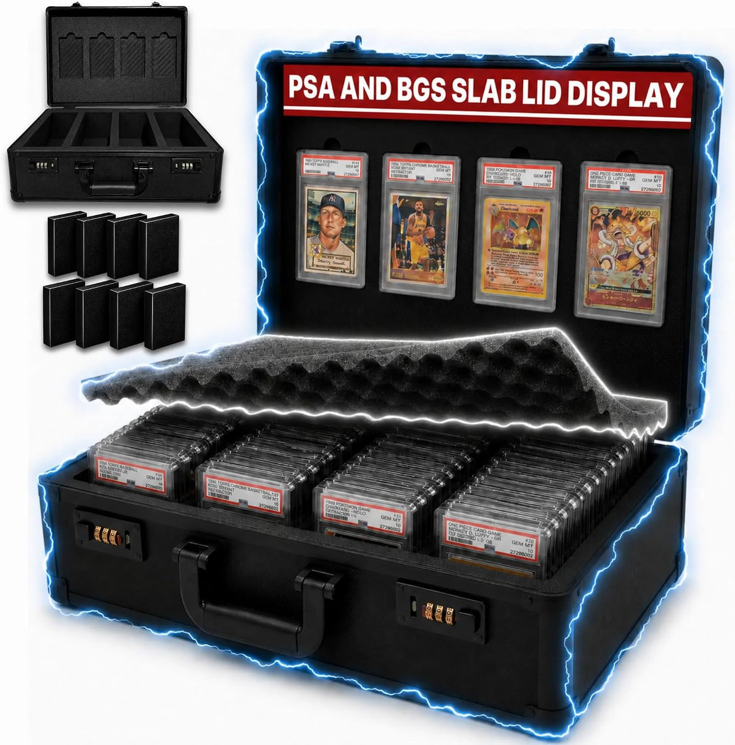 Graded Card Case – Durable PSA Slab Case with Combination Lock – 4 Row Graded Ca