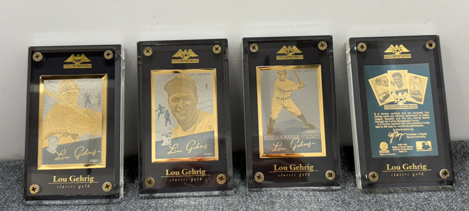 Set of 4 Lou Gehrig PCS 24 Kt Gold Commemorative Limited EDITION # 385 of 400