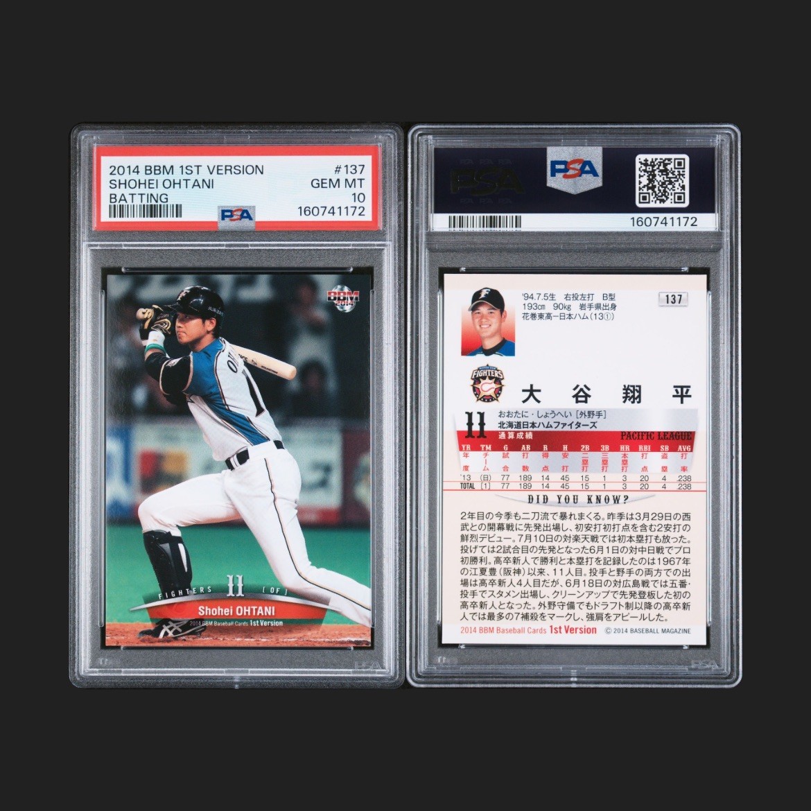 SHOHEI OHTANI 2014BBM 1ST VERSION BATTING #137 PSA10!