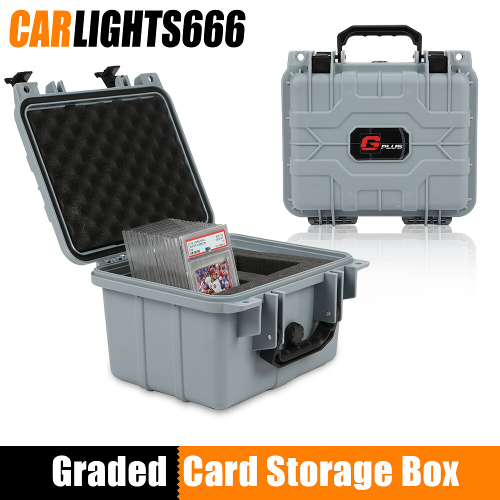 Gray 50 CT Graded Card Storage Box Travel Waterproof Case Slab Holder+Protector