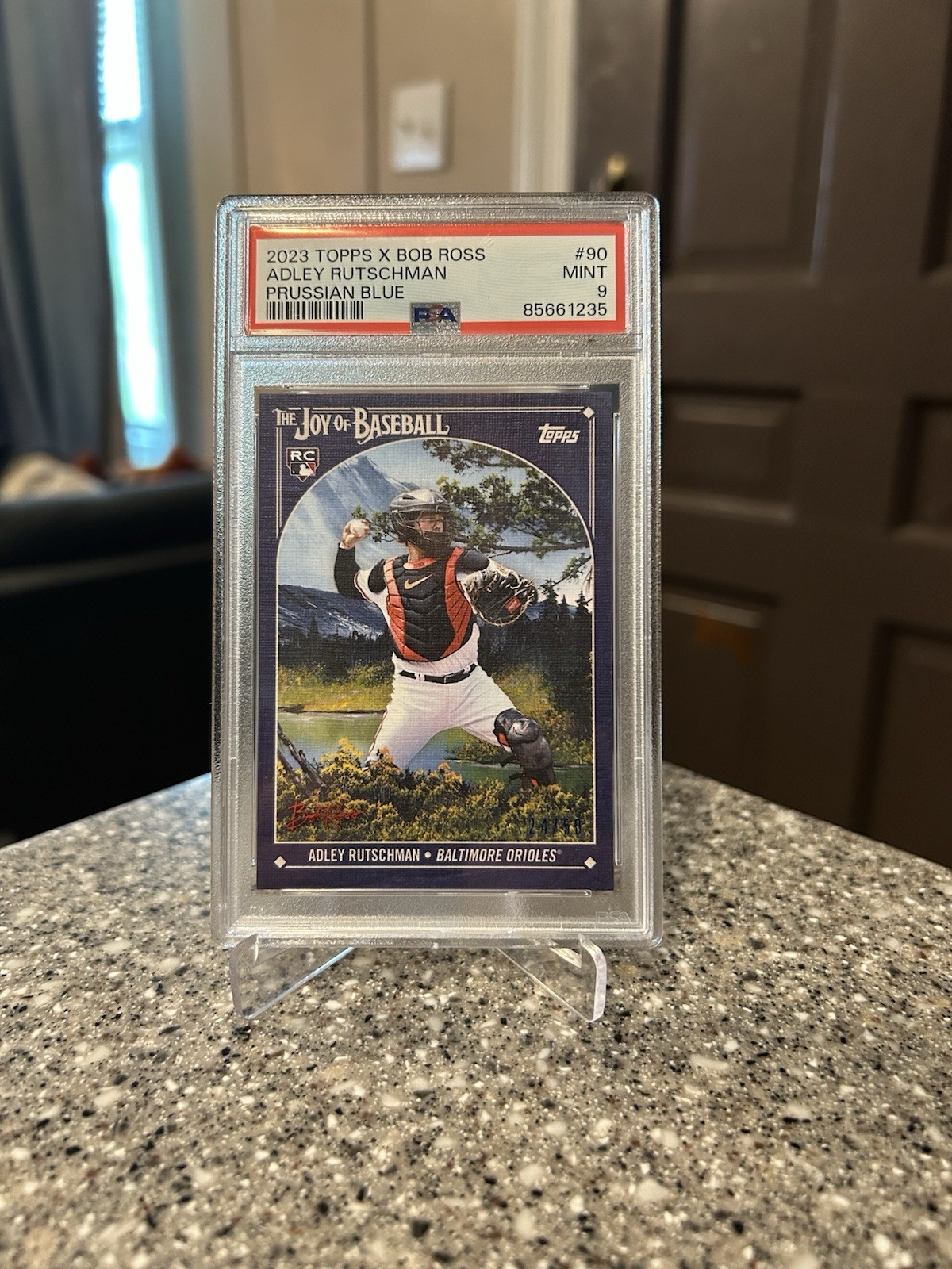 2023 Topps Bob Ross Joy of Baseball Prussian Blue Adley Rutschman RC /50 PSA 9