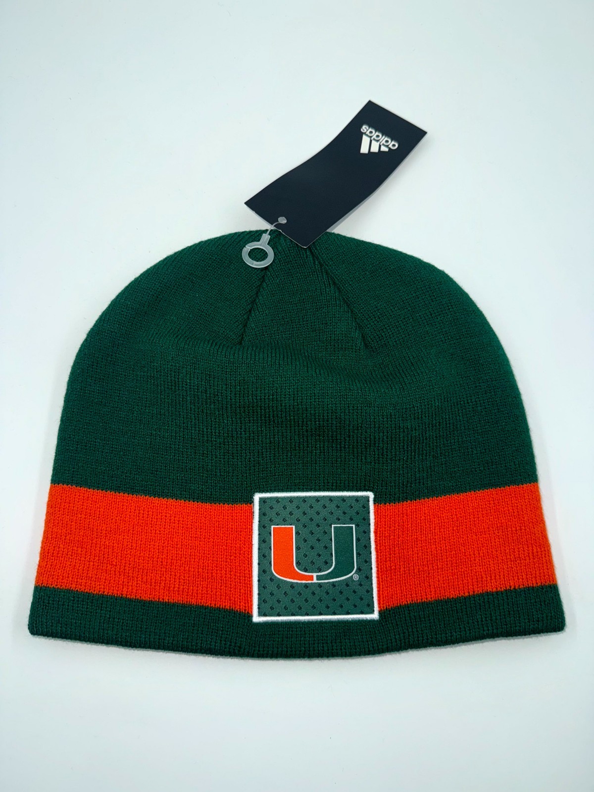 Adidas Miami Hurricanes Locker Room Beanie Men’s Green Orange Stripe U Logo