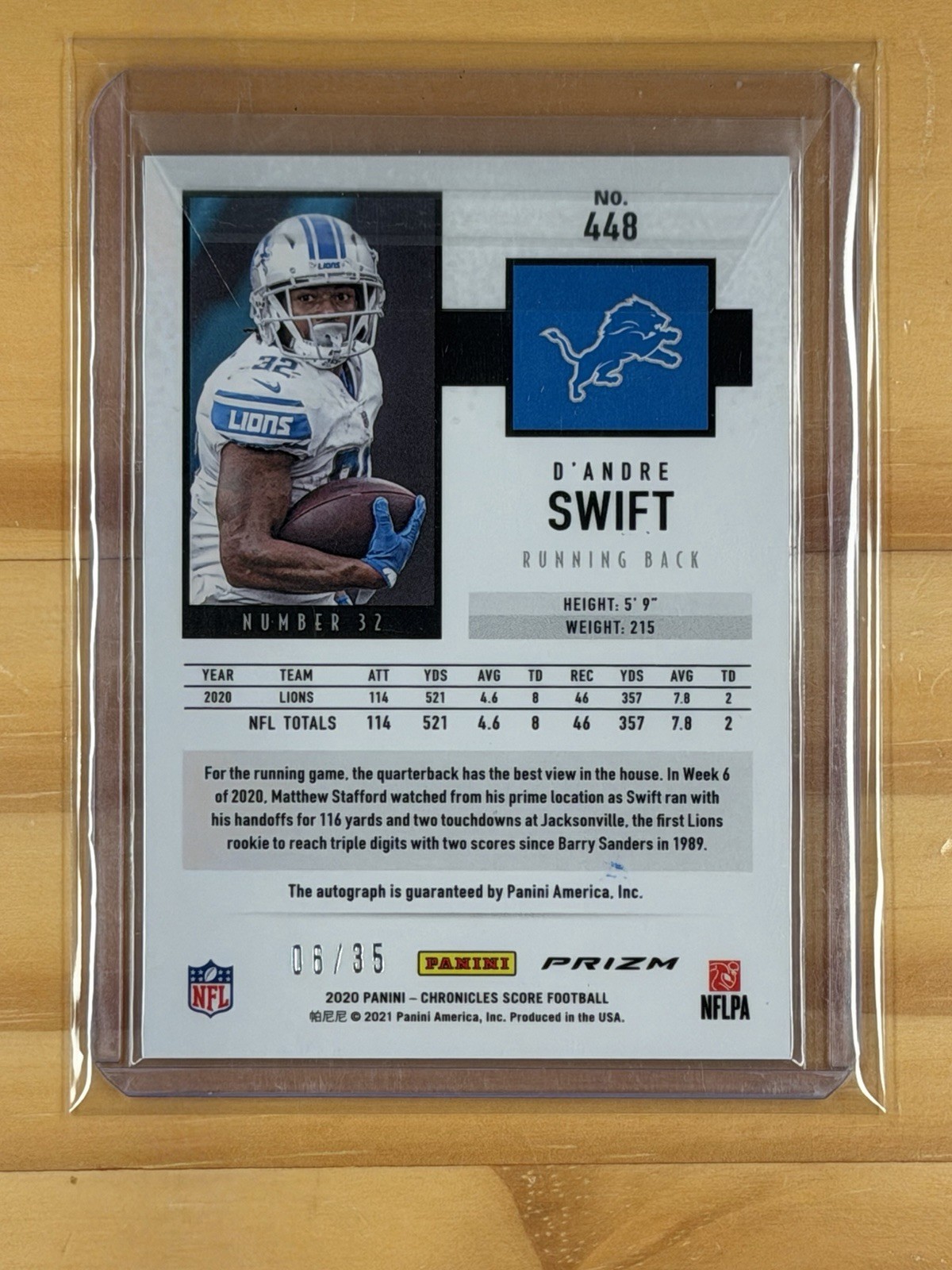 2020 Panini – Score, Rookie D’Andre Swift #448 Artist’s Proof 06/35 (RC, AU)