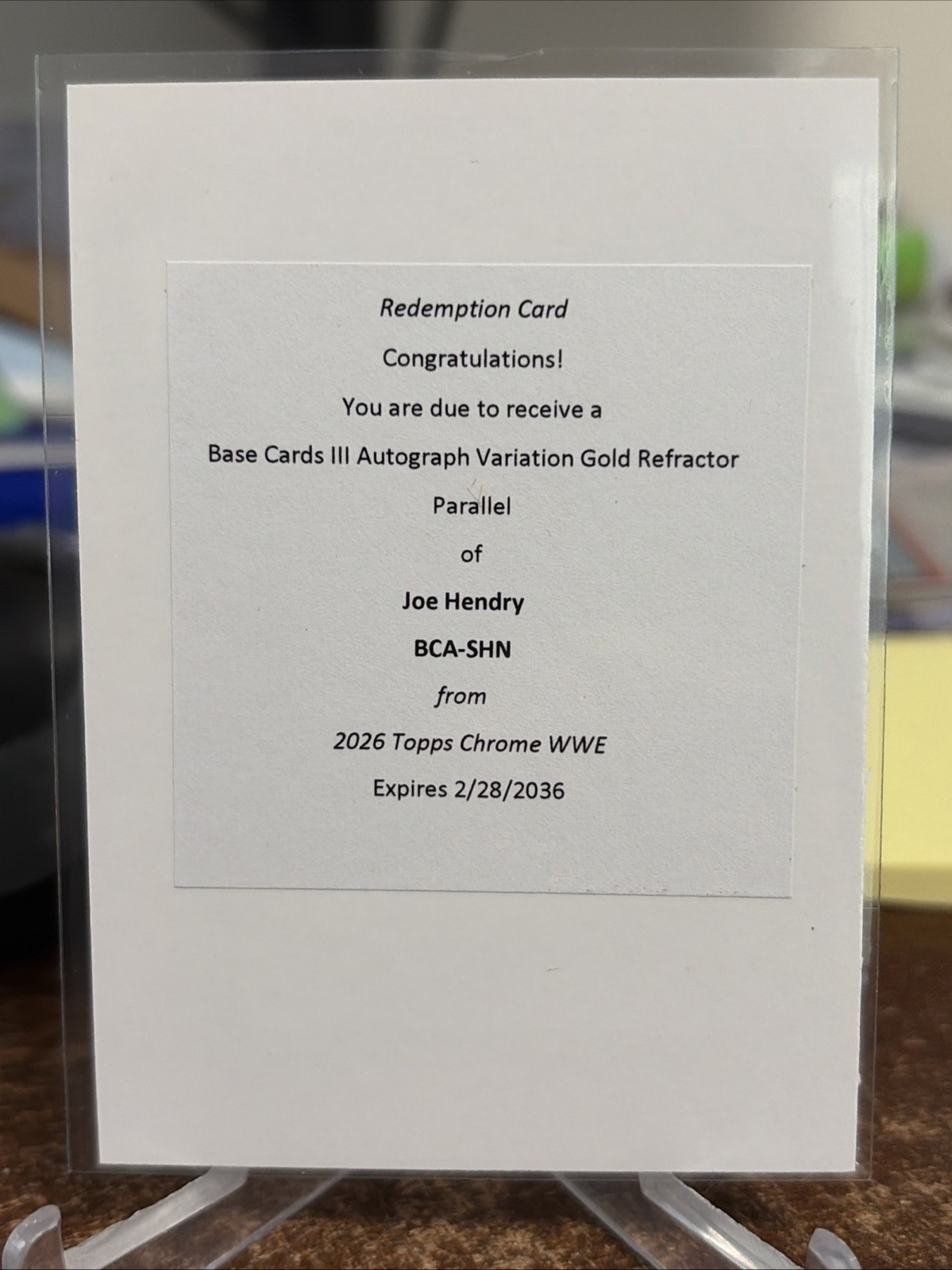 2026 Topps Chrome WWE JOE HENDRY Auto Gold Refractor /50 RC #BCA-SHN REDEMPTION