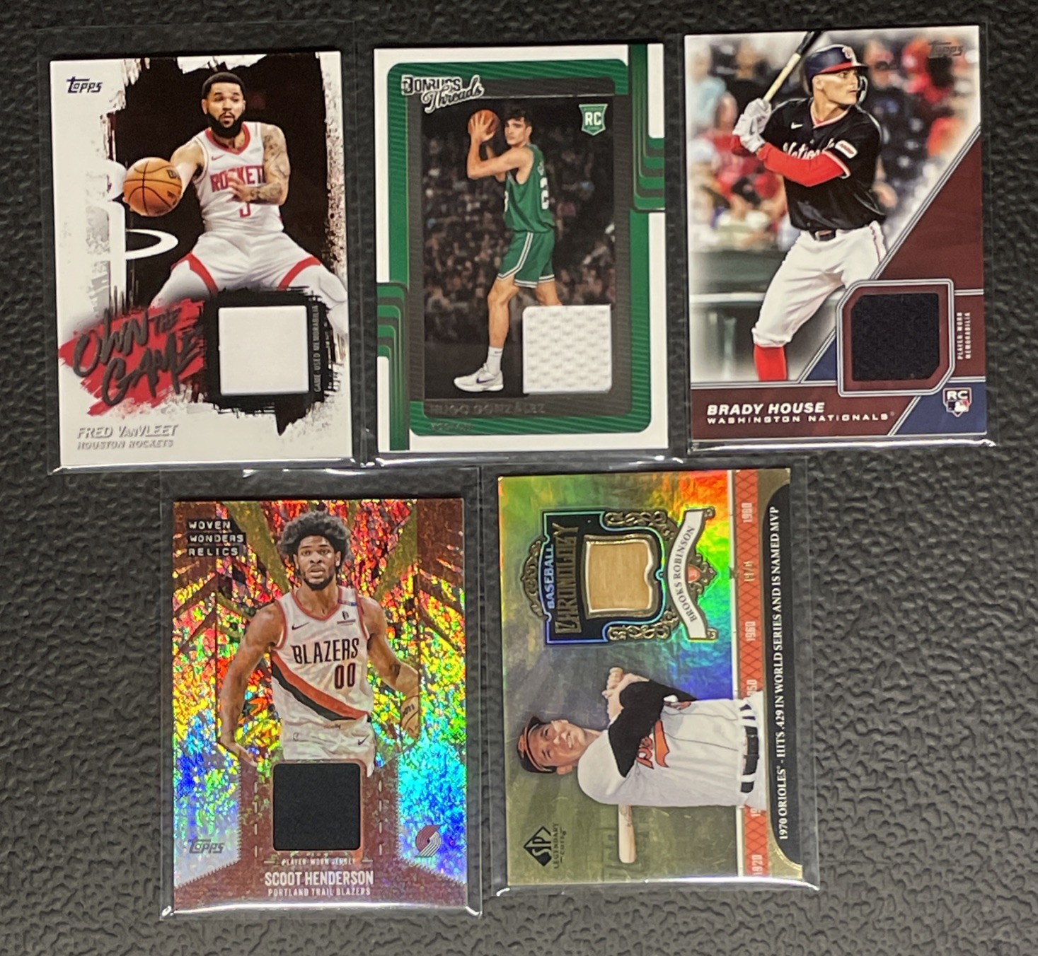 Modern Baseball And Basketball 5 Card Memorabilia Lot- Rookies And Stars Only