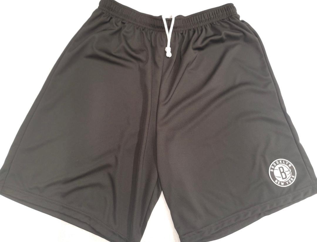 0725 Mens NBA Team Apparel BROOKLYN NETS Polyester SHORTS Embroidered BLACK New