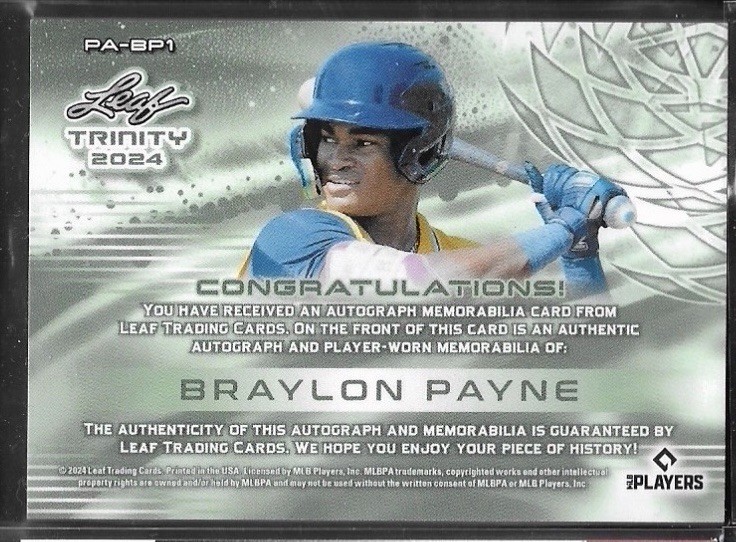 Braylon Payne Patch Auto 2024 Leaf Trinity Bronze #/99 #PA-BP1