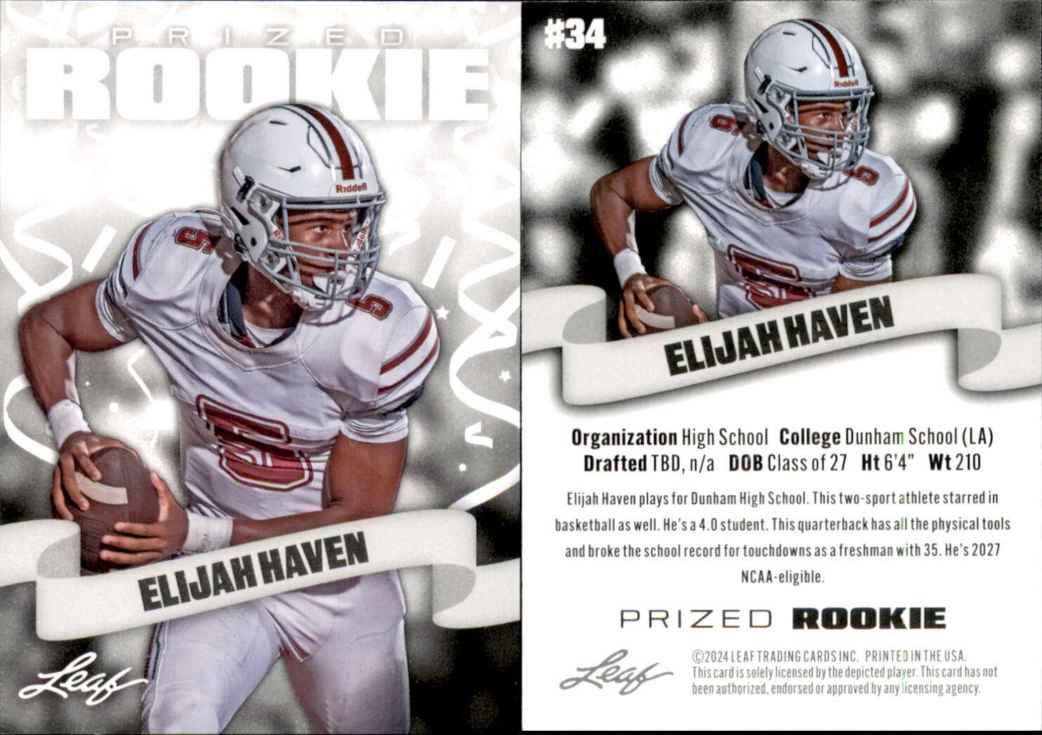 2024 Leaf PRIZED ROOKIE ELIJAH HAVEN #34 FOOTBALL/BASKETBALL PROSPECT