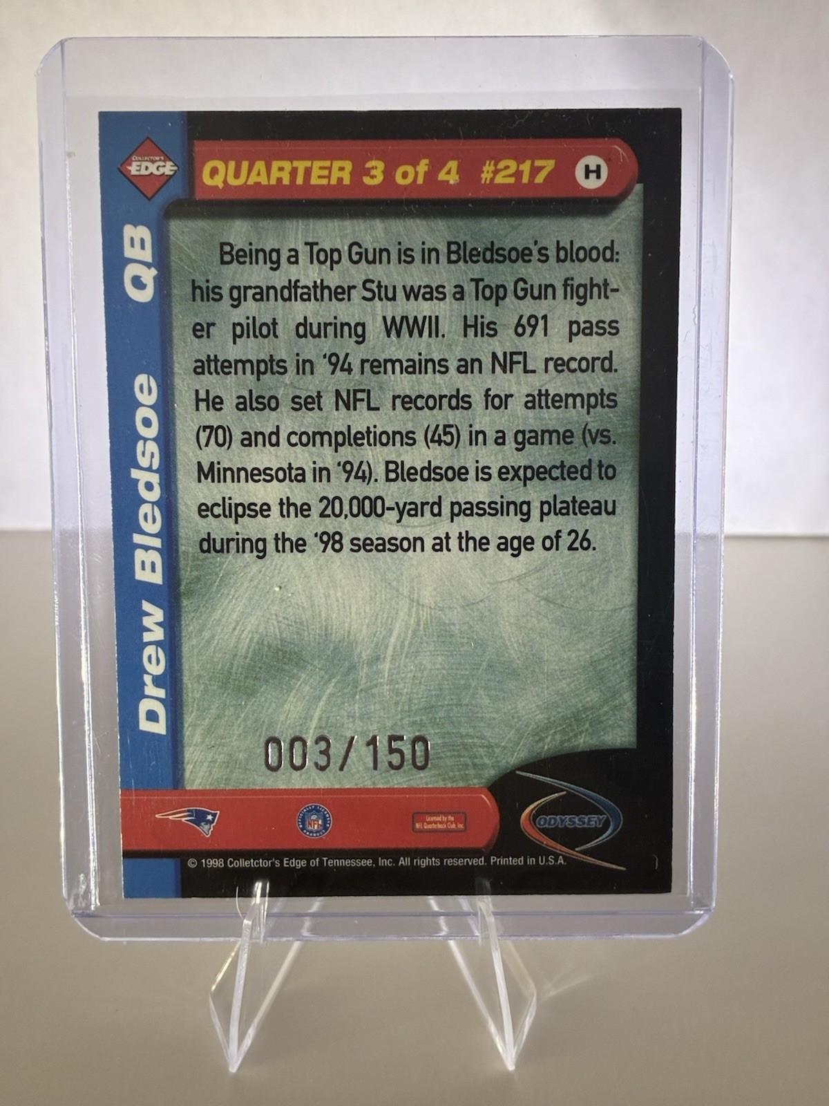 1998 CE Odyssey Level 2 3rd Quarter Hologold Drew Bledsoe /150