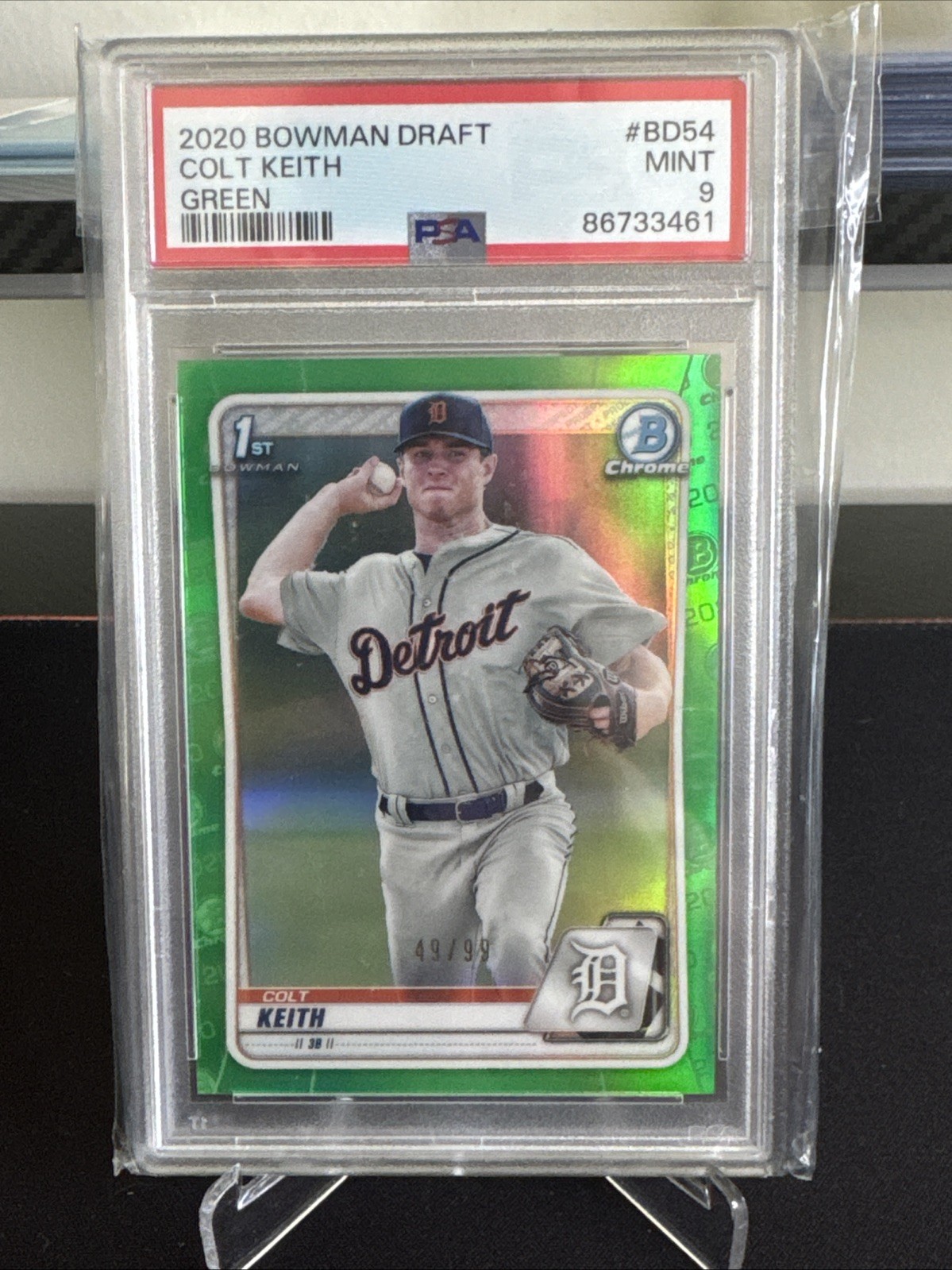 2020 Bowman Draft – Chrome Colt Keith #BD-54 Green Refractor /99 (RC) PSA 9