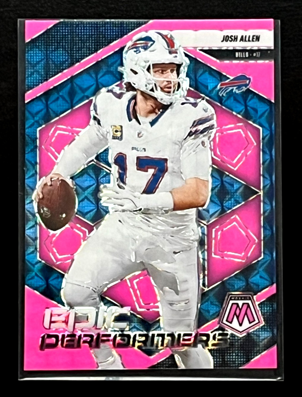 Josh Allen 2025 Panini Mosaic Pink Fluorescent EPIC PERFORMERS Buffalo Bills #9