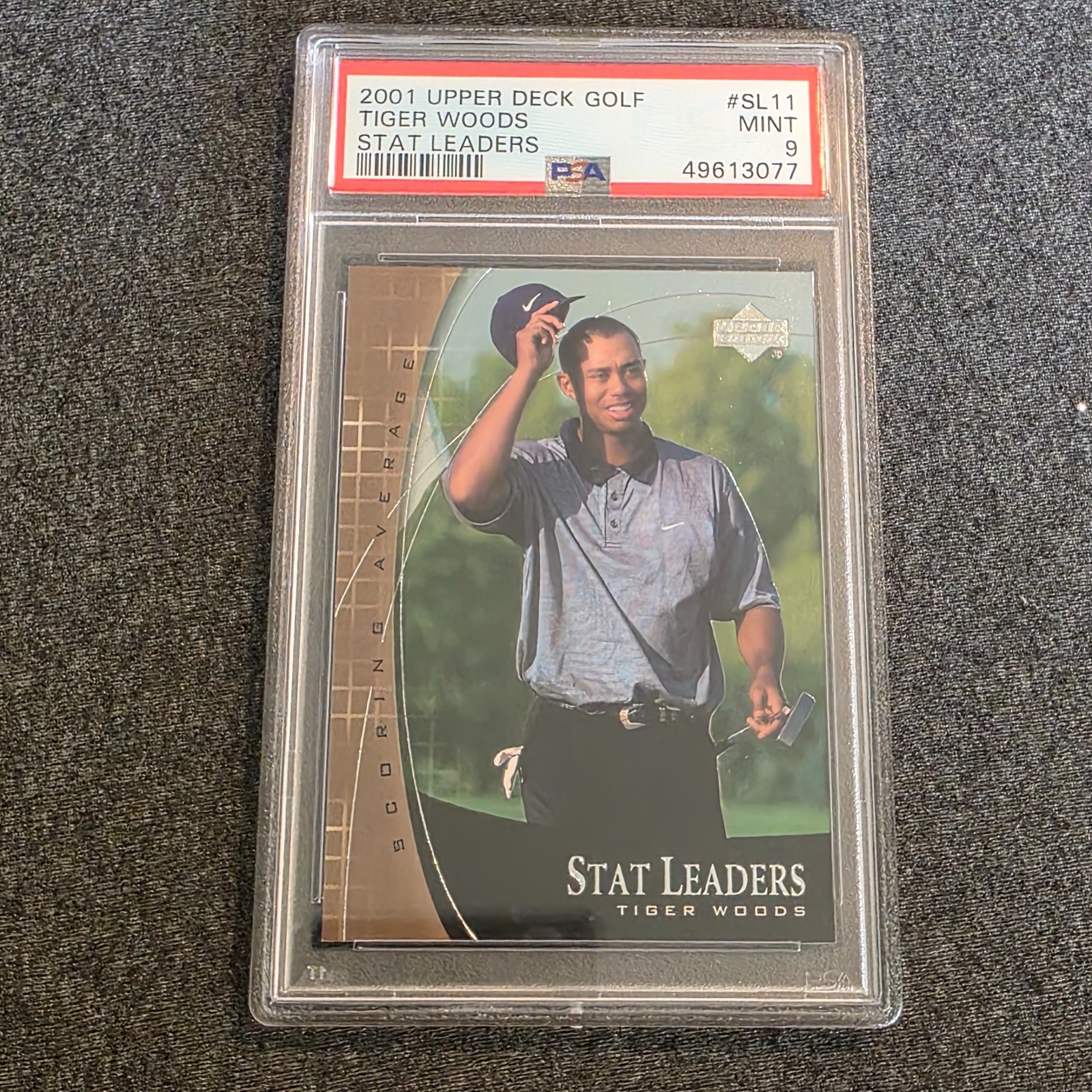 2001 Upper Deck Tiger Woods #SL11 Stat Leaders PSA 9 Mint Graded Golf Card