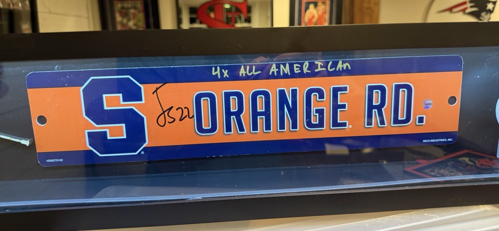 Joey Spallina Signed Syracuse Orange Road Sign Shadow Box Display RG COA LED