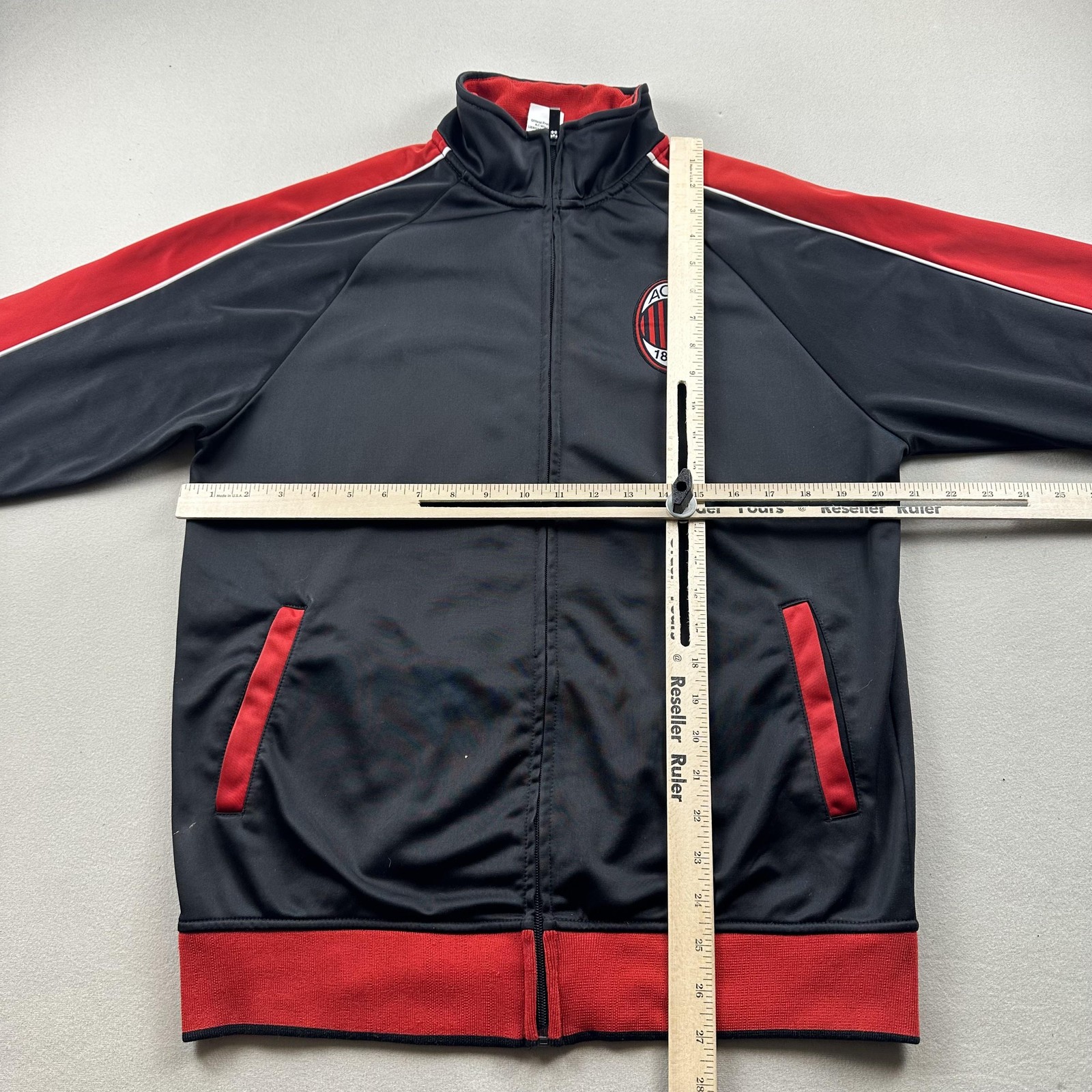 AC Milan Jacket Track Mens Medium Black Red Soccer Full Zip Soccer Football Club