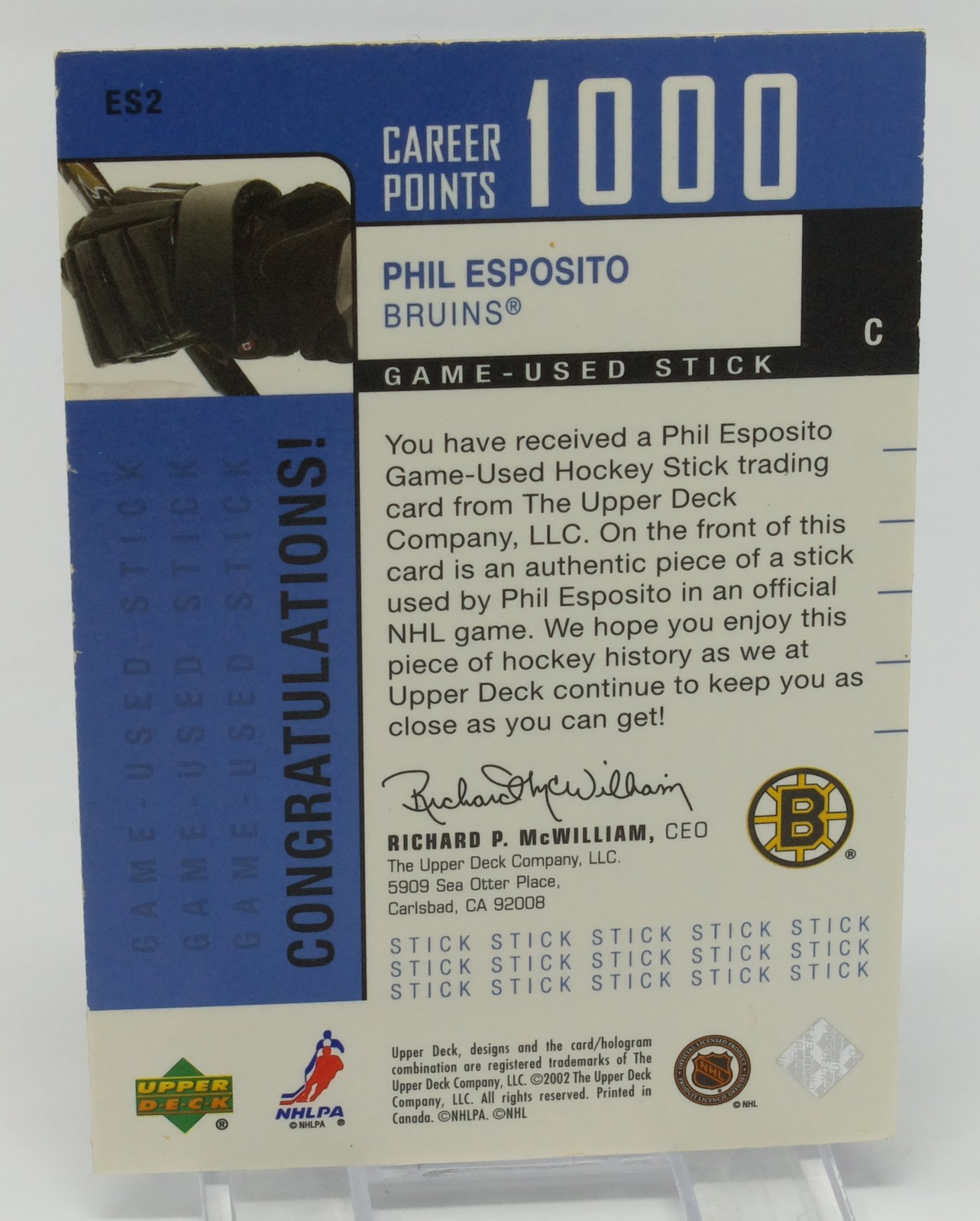 2002-03 Upper Deck Foundations 1000 Point Club #ES2 Phil Esposito SN108/ 150