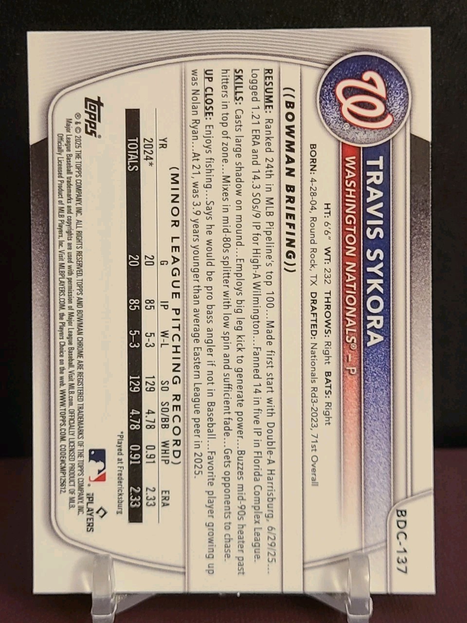 2025 Bowman Draft Chrome Travis Sykora #BDC-137