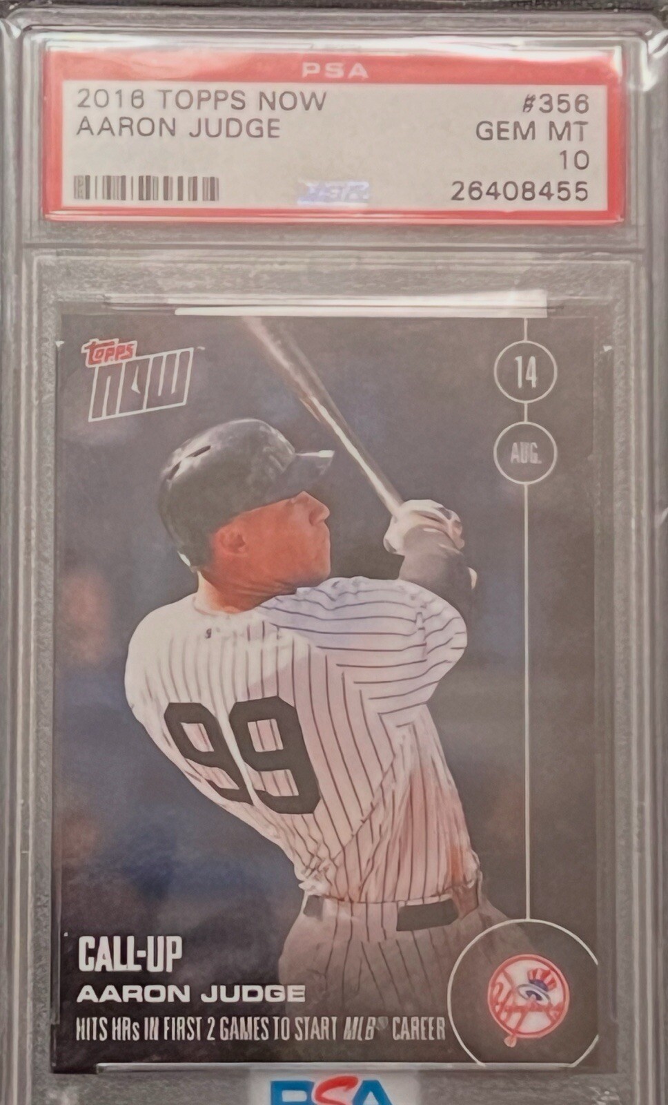 2016 TOPPS NOW #356 AARON JUDGE CALL-UP ONLINE EXCLUSIVE /1169 (ONLY 58) PSA 10