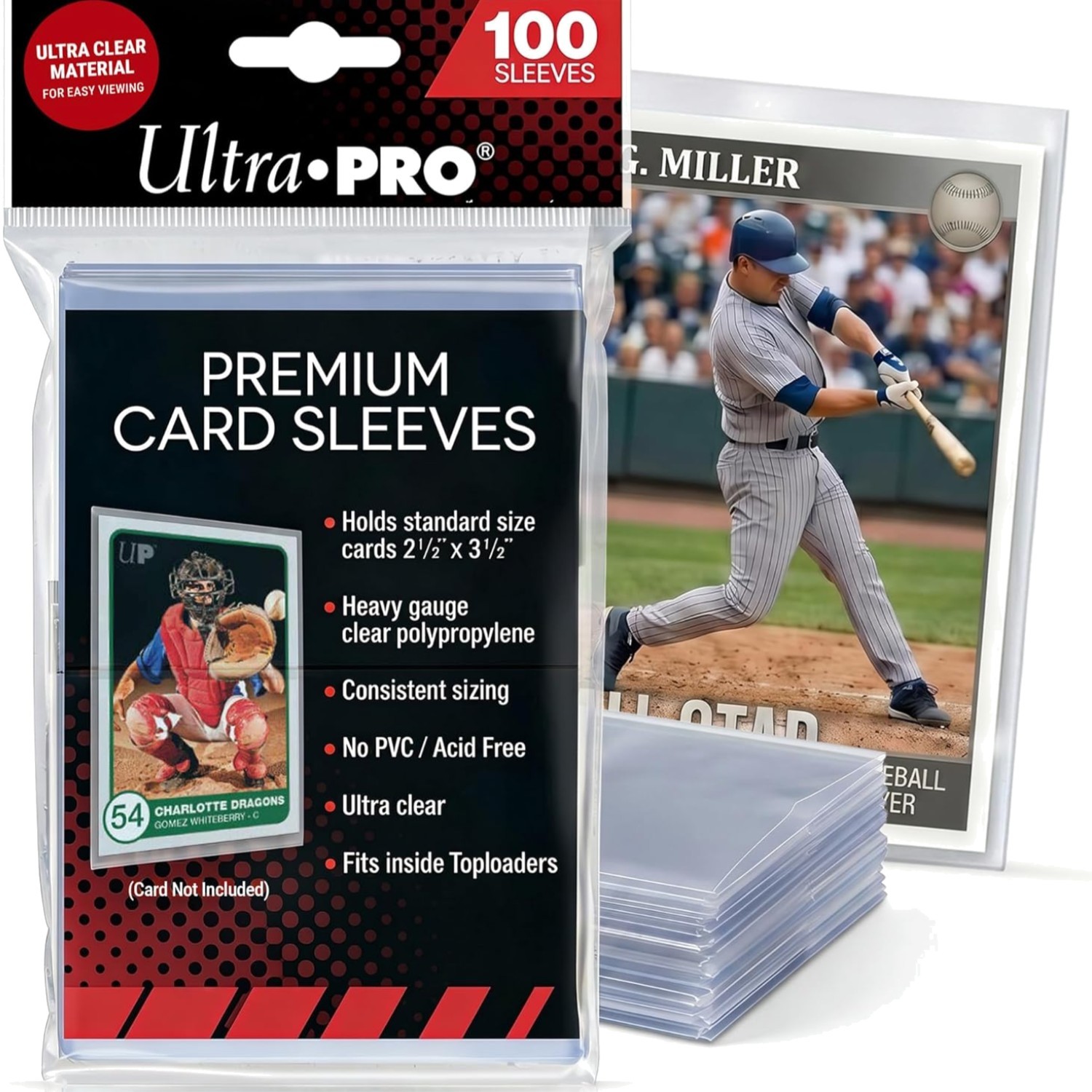 Card Sleeves 100 Pack Standard Size Clear Plastic Protect Sports Baseball Foo…