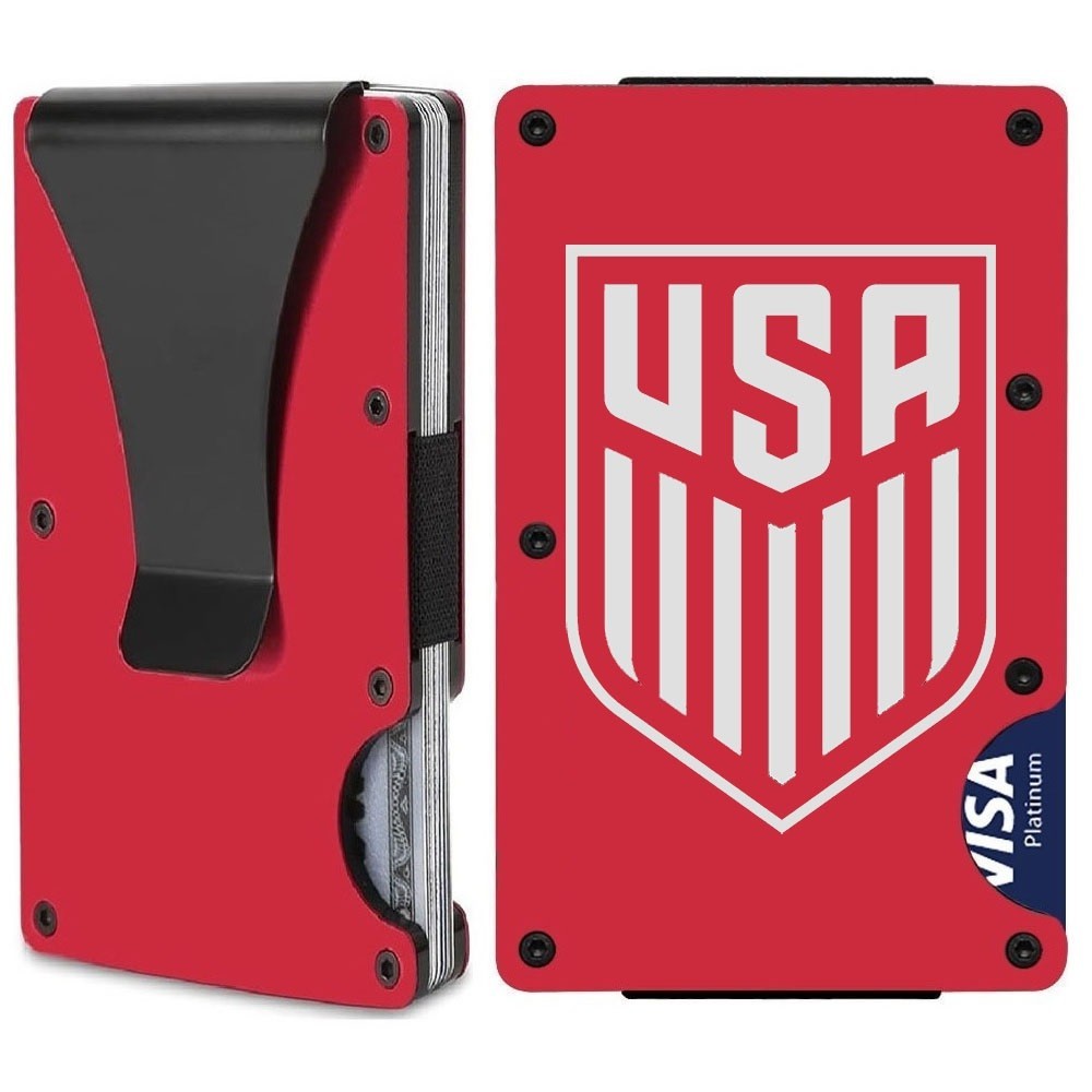 United States Soccer Team Titanium Carbon Fiber RFID Blocking Red Wallet D7