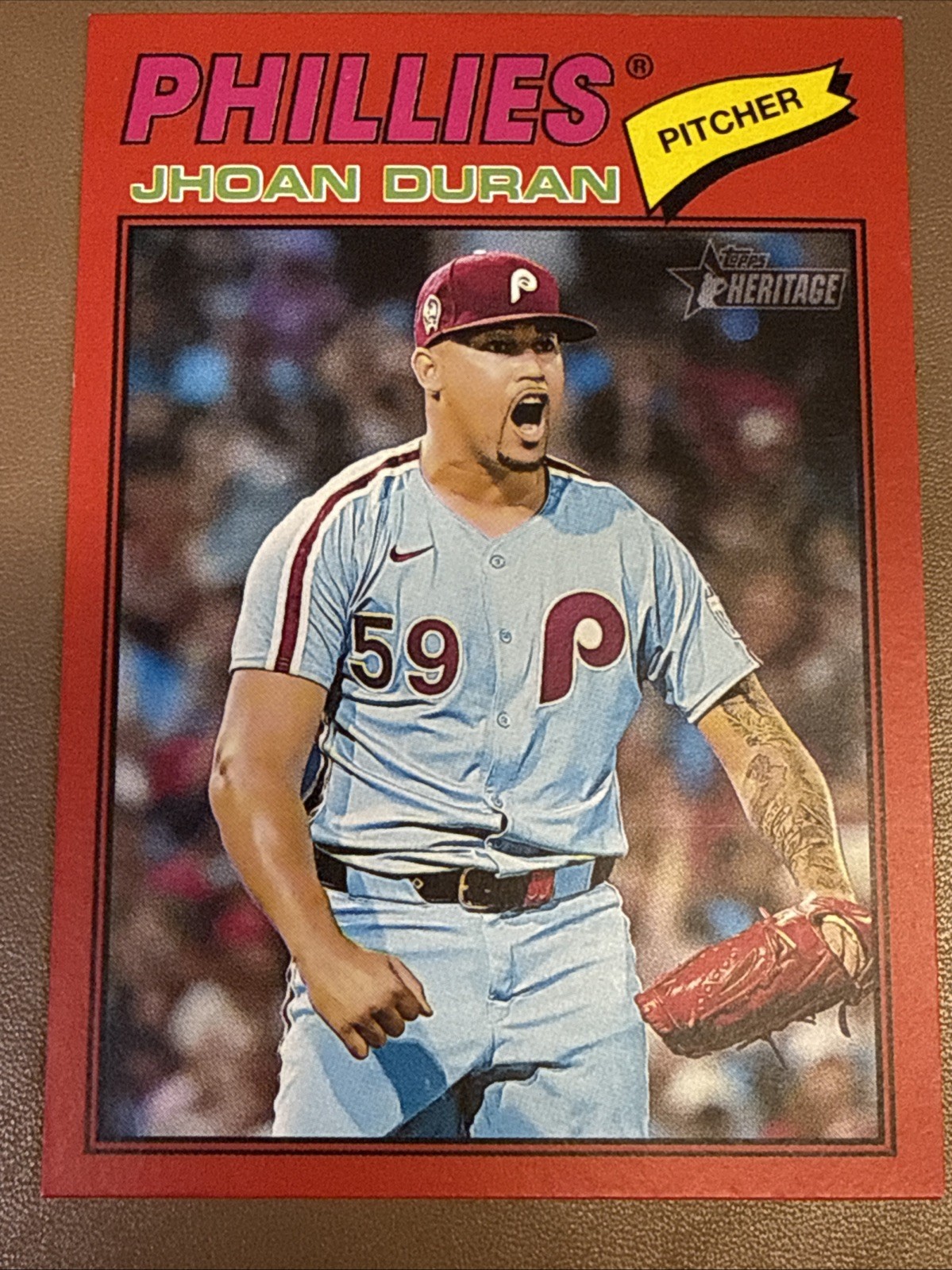 Jhoan Duran 2026 Topps Heritage Red Border SP Parallel Baseball #14 Phillies
