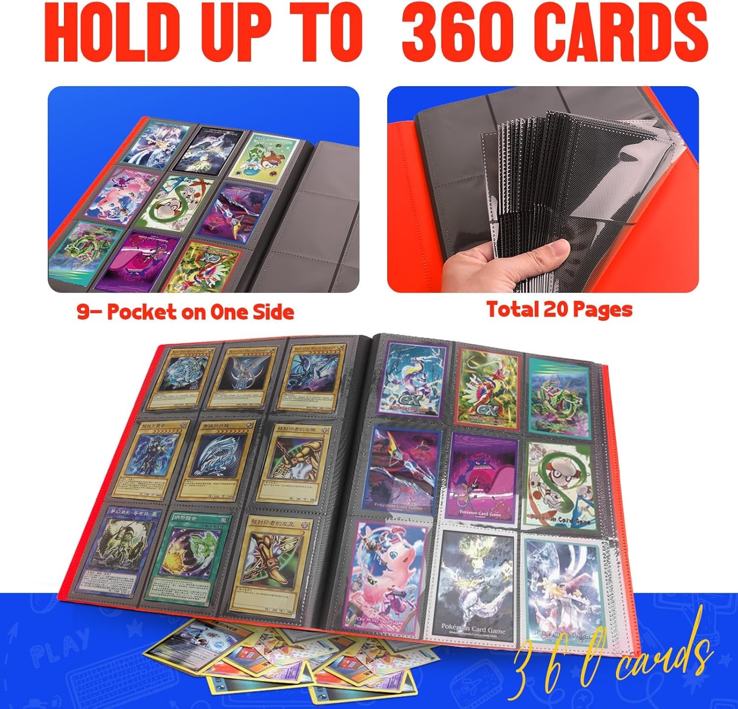 360 Card Pocket Binder with Elastic 9 Pocket Trading Cards Album Folder NEW!