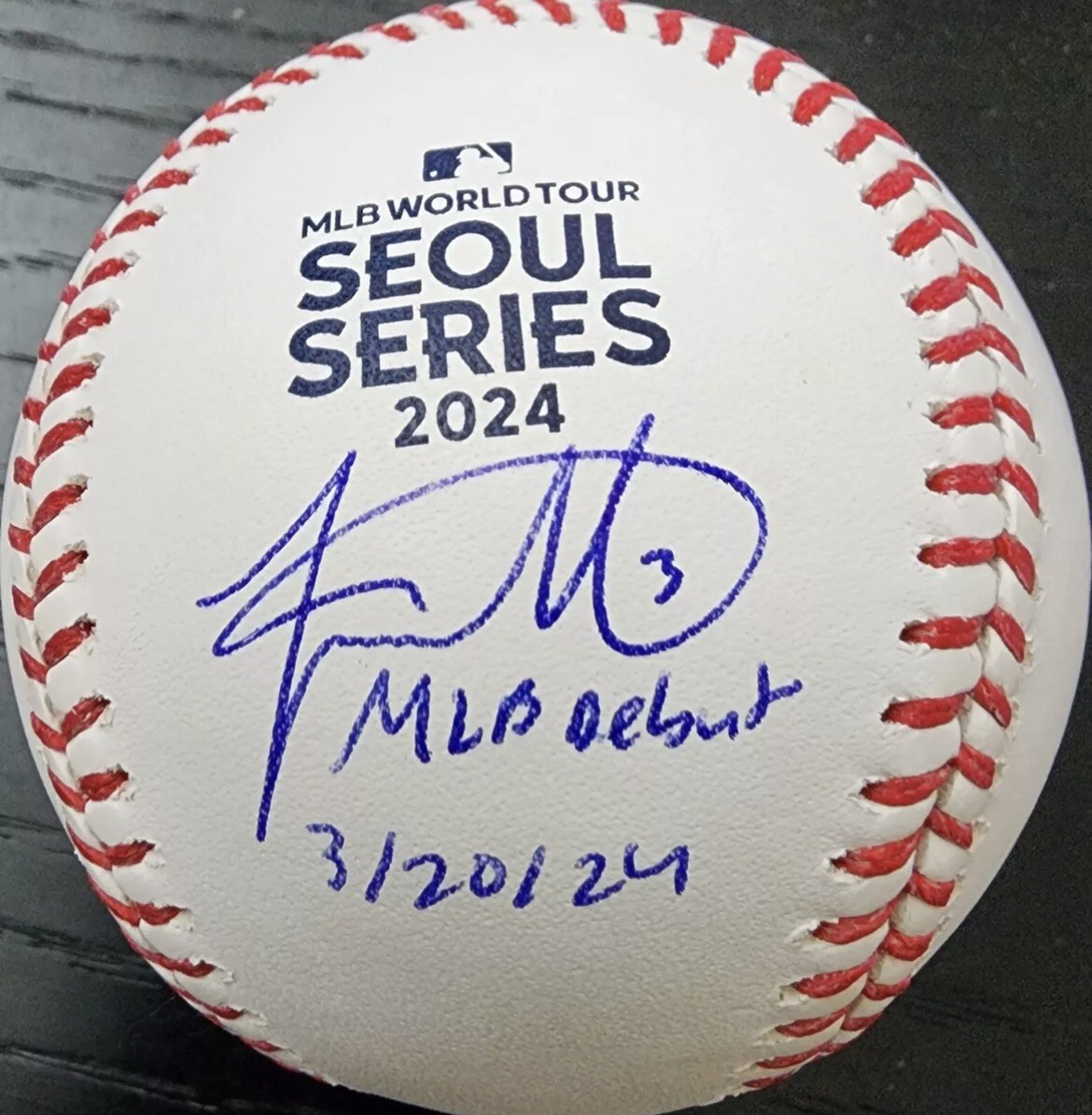 Jackson Merrill Autographed 2024 Seoul Series Baseball Inscribed MLB Debut COA