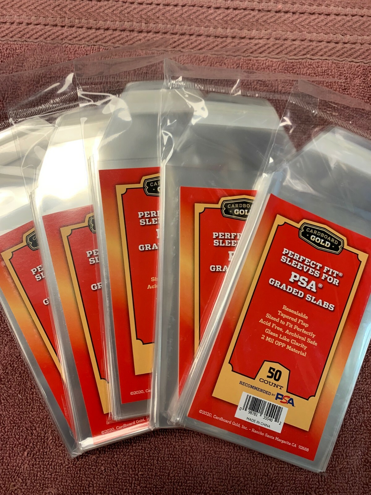 250 Cardboard Gold PERFECT FIT SLEEVES for PSA GRADED SLABS, W/ LOGO – 2mil-NEW