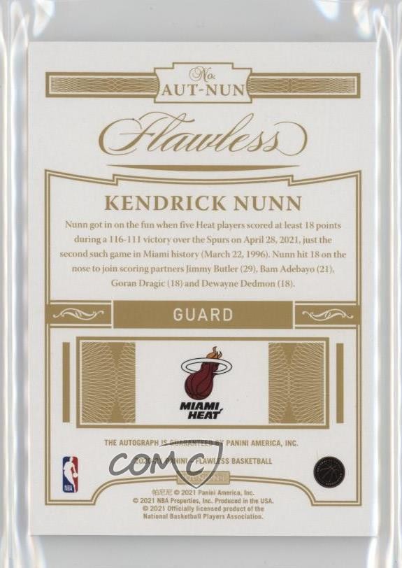 2020-21 Panini Flawless 4/25 Kendrick Nunn #AUT-NUN Auto 3d3