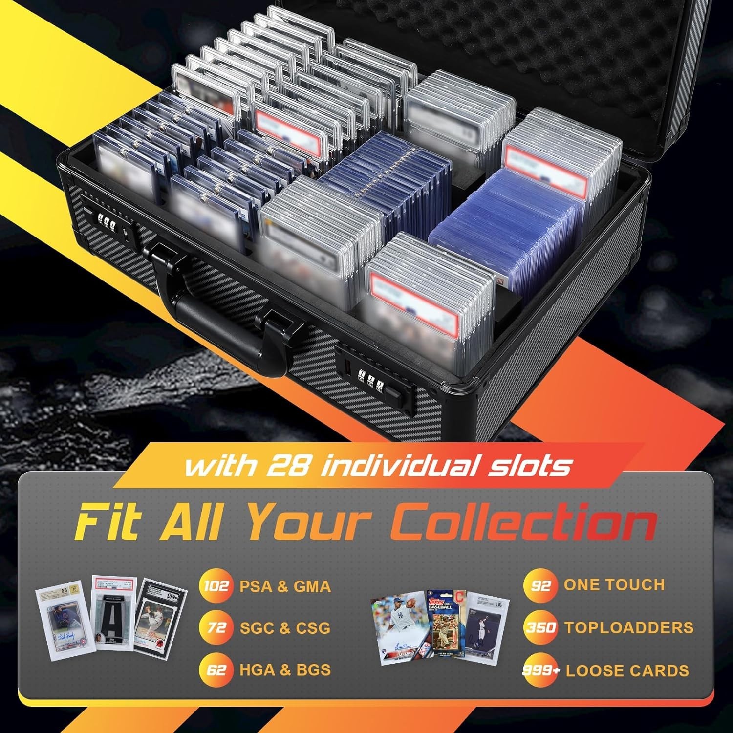 Graded Card Case with Slots, Trading Card Storage Box with Lock, X-Large