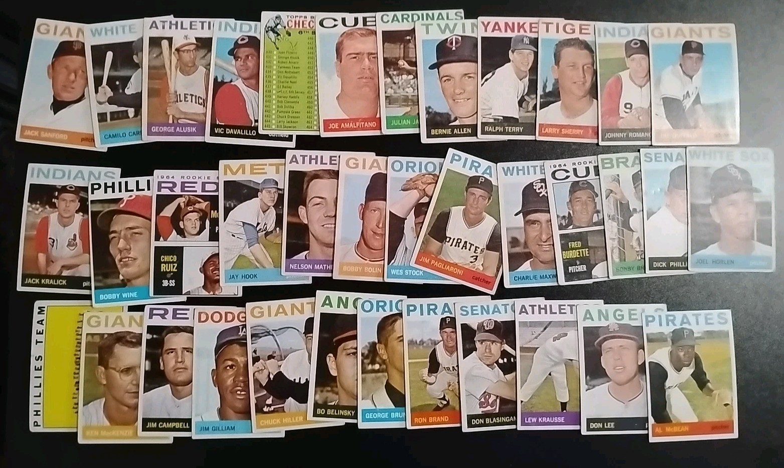 1964 Topps Baseball Cards – 37 Different – Lower grade – Several High Numbers