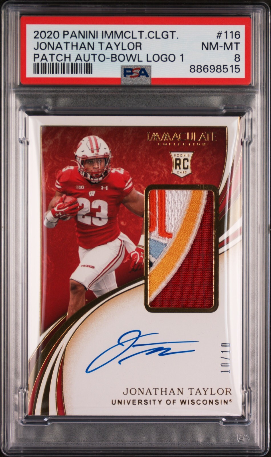 Jonathan Taylor 2020 Panini Immaculate Collegiate Patch Auto Bowl Logo 10/10 PSA