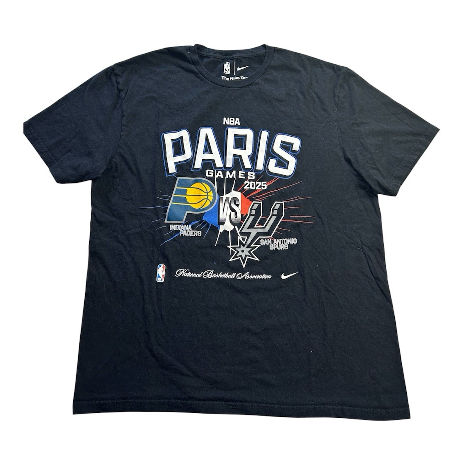 Nike NBA Paris Games 2025 Match Up T-Shirt San Antonio Spurs Indiana Pacers sz L