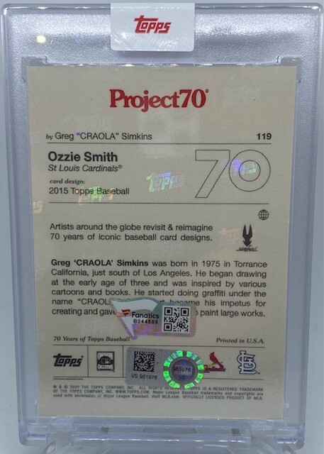 Topps Project 70 #119 Ozzie Smith by Greg “Craola” Simkins Signed Auto MLB COA