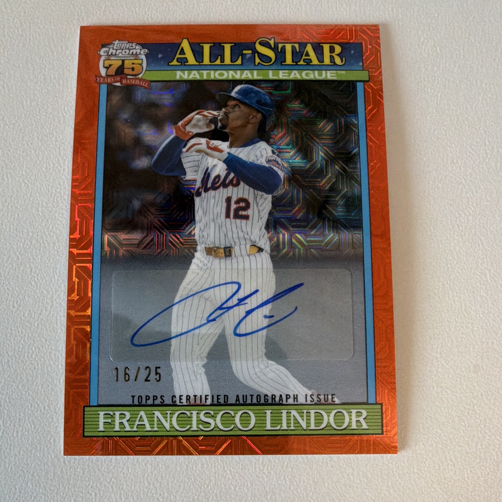 Topps 2026 Chrome Francisco Lindor 75th All-Star Auto 16/25 91ASC-10 NY Mets