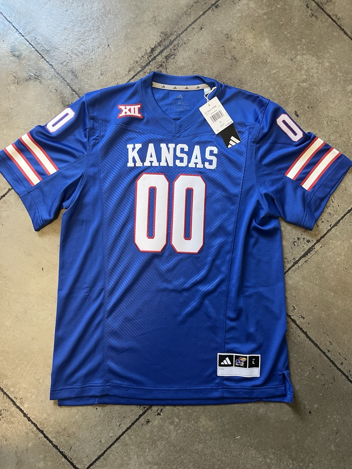 Adidas Kansas Jayhawks “00” Blue Home Football Jersey Large NWT MSRP $130