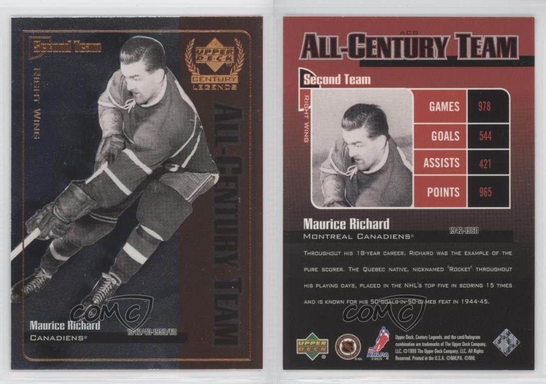 1999-00 Upper Deck Century Legends All-Century Team Maurice Richard #AC8 HOF 9ca