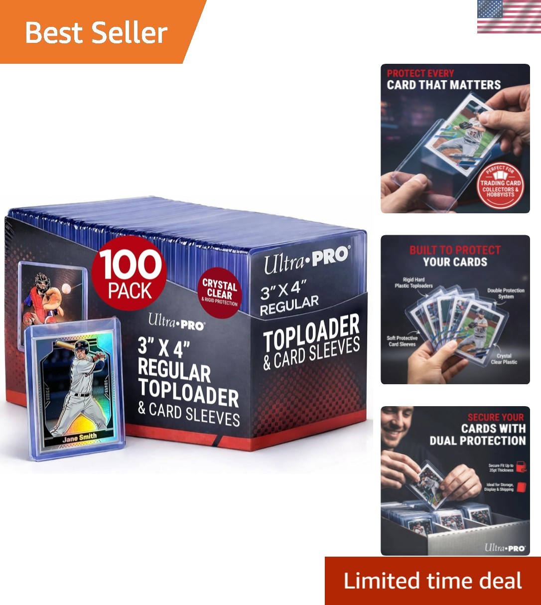 100 Clear Toploaders and Soft Sleeves for Standard Size Trading Cards