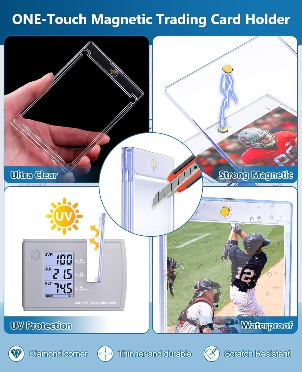 150ct Magnetic Trading Sports Card Holder 35pt One-Touch Hard Case UV Protection