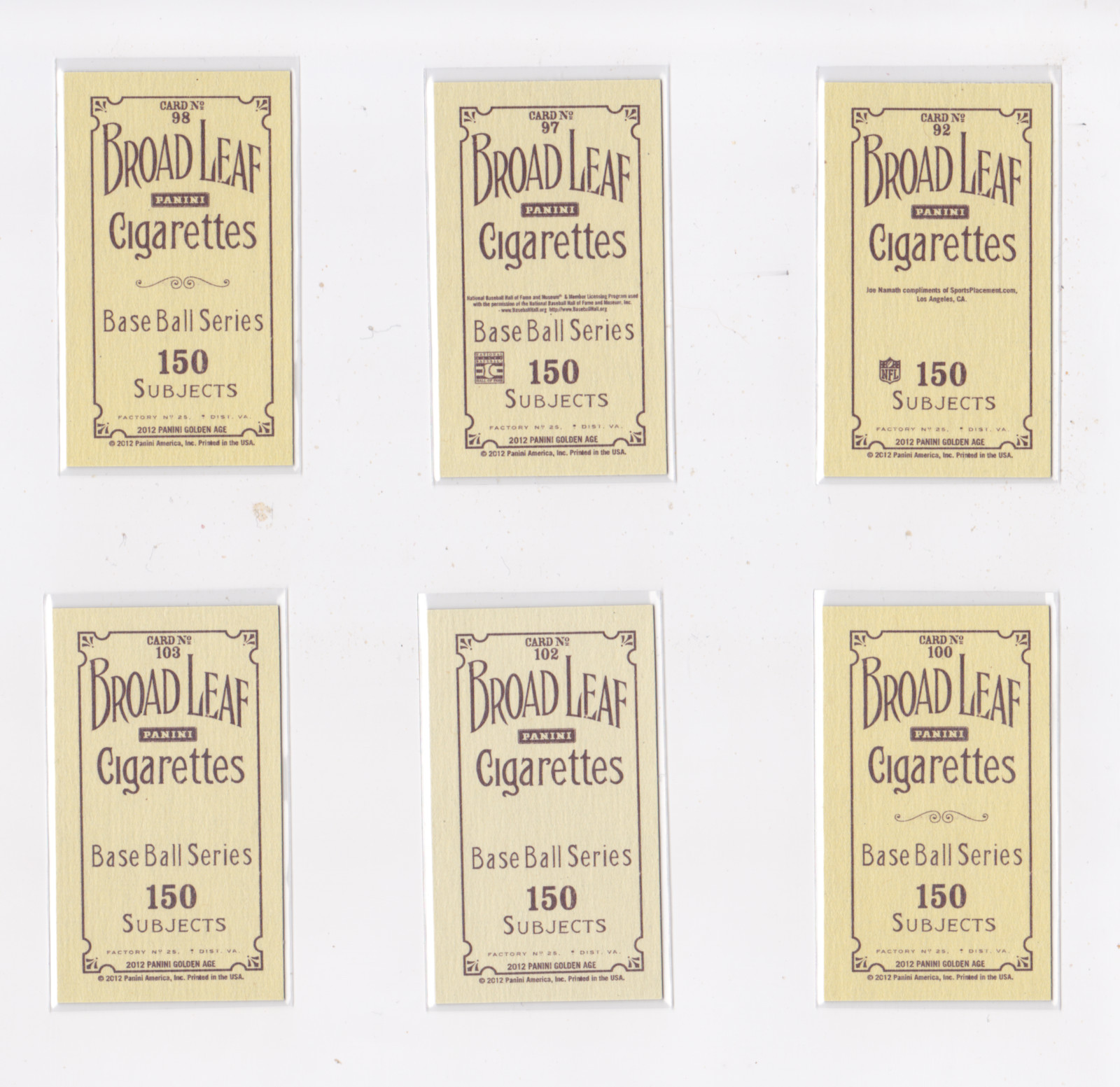2012 PANINI GOLDEN AGE MINI BROADLEAF BROWN BACK PARALLEL – DROP DOWN LIST
